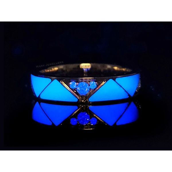 Yellow Gold Fluorescent Blue Inlay & Diamond Ring Image 2 Mark Jewellers La Crosse, WI