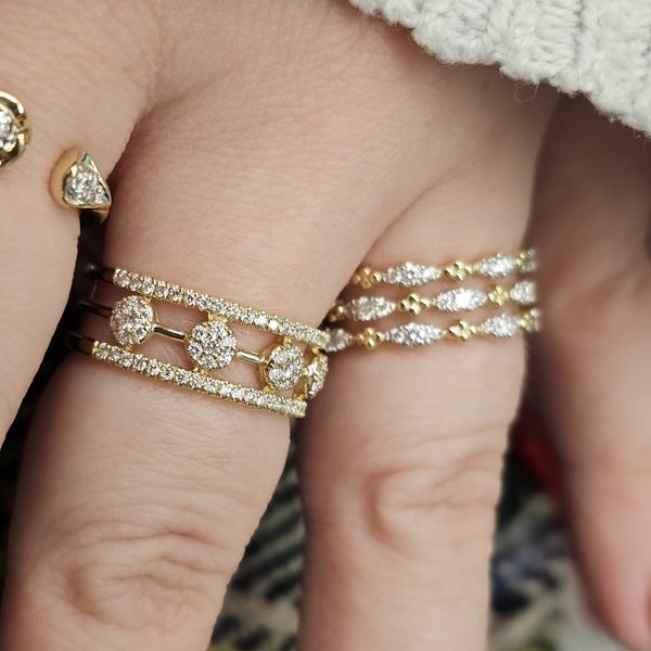 Yellow Gold Diamond 3-Row Ring Image 2 Mark Jewellers La Crosse, WI