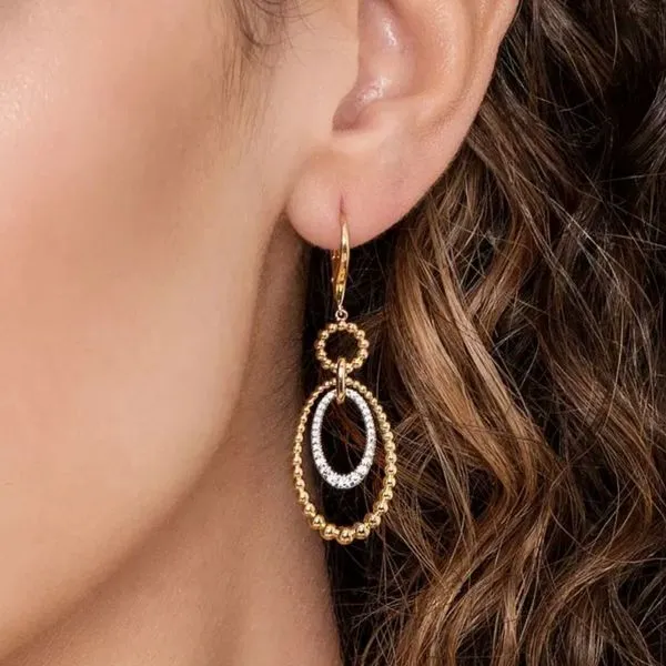 Yellow Gold Beaded Diamond Drop Earrings Image 3 Mark Jewellers La Crosse, WI