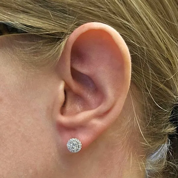 White Gold Diamond Halo Stud Earrings Image 2 Mark Jewellers La Crosse, WI
