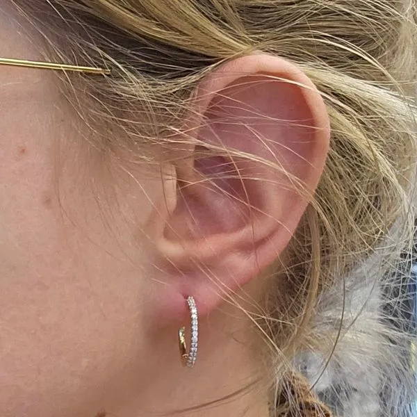 Yellow Gold Diamond Hoop Earrings Image 3 Mark Jewellers La Crosse, WI