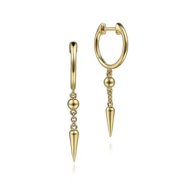 Yellow Gold Spike Drop Hoop Earrings Mark Jewellers La Crosse, WI