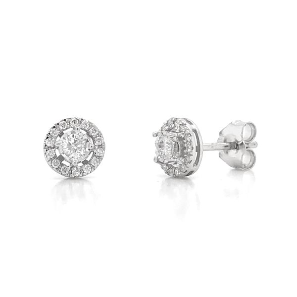 White Gold Diamond Halo Stud Earrings Mark Jewellers La Crosse, WI