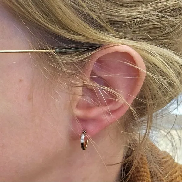 Yellow Gold Black Enamel Diamond Hoop Earrings Image 3 Mark Jewellers La Crosse, WI
