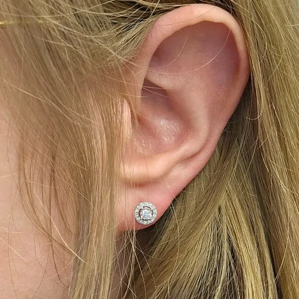 White Gold Diamond Halo Earrings Image 3 Mark Jewellers La Crosse, WI
