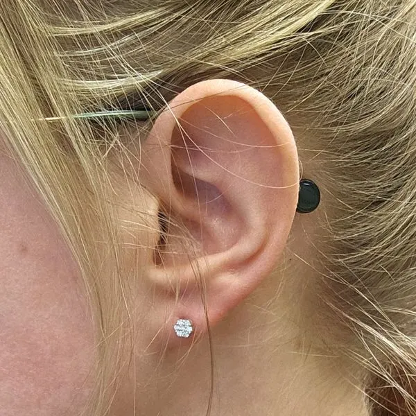 White Gold Diamond Cluster Stud  Earrings Image 2 Mark Jewellers La Crosse, WI