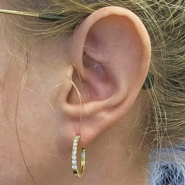Yellow Gold Diamond Hoop Earrings Image 3 Mark Jewellers La Crosse, WI