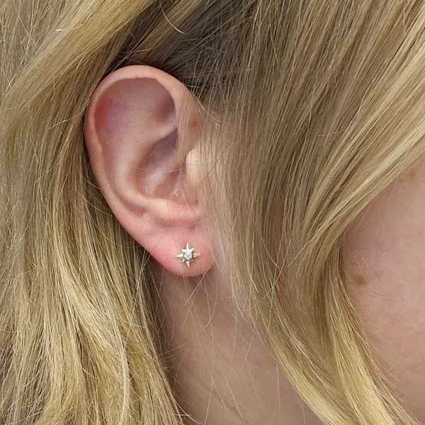 Yellow Gold Diamond Star Stud Earrings Image 2 Mark Jewellers La Crosse, WI
