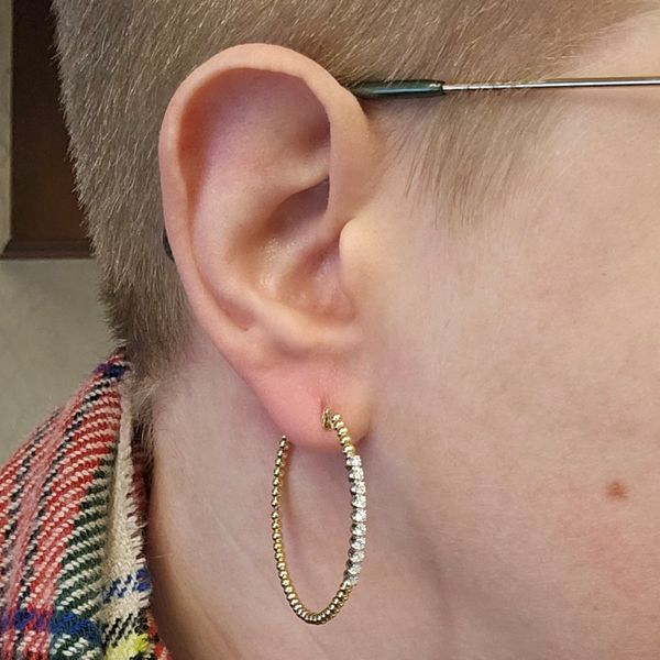 Yellow Gold Diamond Hoop Earrings Image 2 Mark Jewellers La Crosse, WI