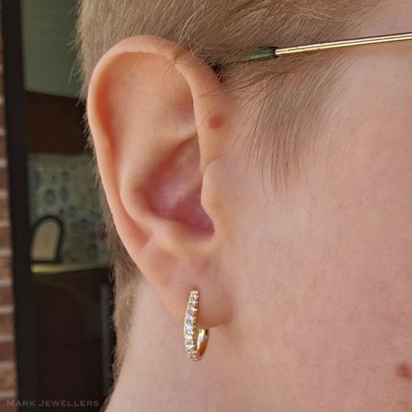 Yellow Gold Diamond Oval Hoop Earrings Image 3 Mark Jewellers La Crosse, WI