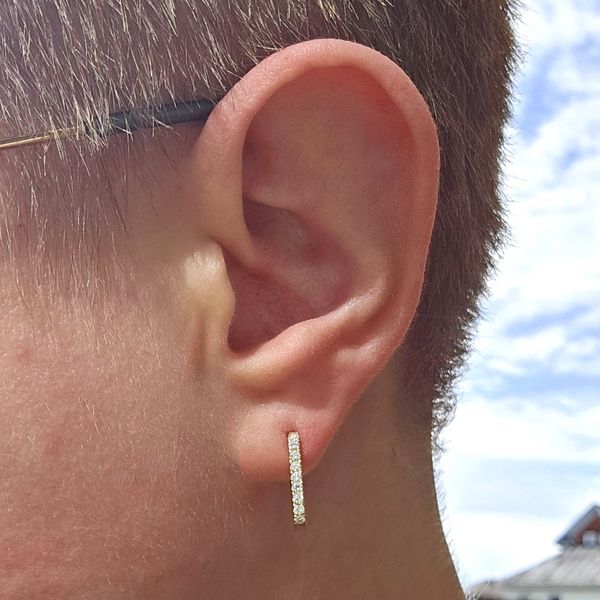 Yellow Gold Diamond Hoop Earrings Image 3 Mark Jewellers La Crosse, WI