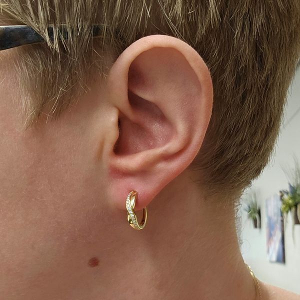 Yellow Gold Diamond Hoop Earrings Image 2 Mark Jewellers La Crosse, WI