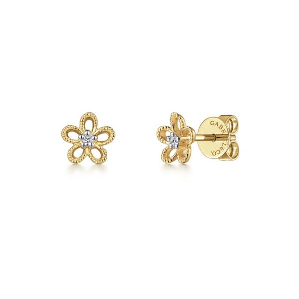 Yellow Gold Diamond Flower Stud Earrings Mark Jewellers La Crosse, WI