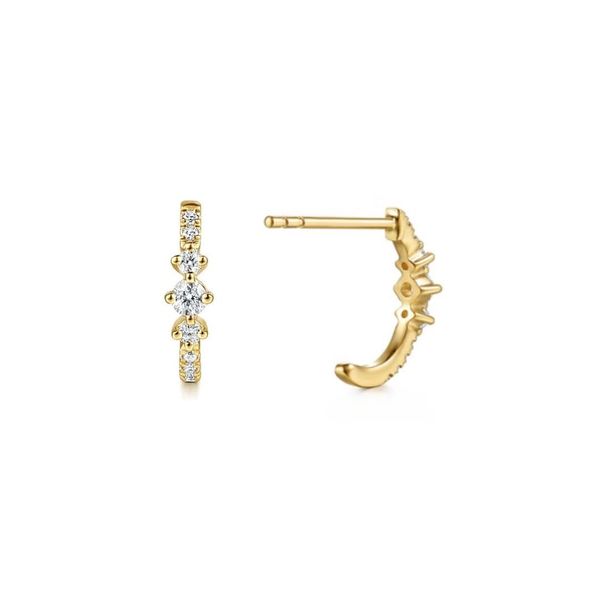 Yellow Gold Diamond J-Hoop Earrings Image 2 Mark Jewellers La Crosse, WI