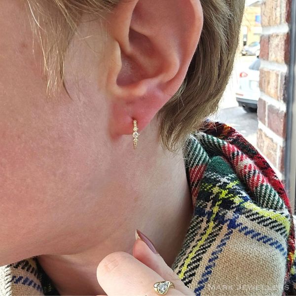 Yellow Gold Diamond J-Hoop Earrings Image 3 Mark Jewellers La Crosse, WI