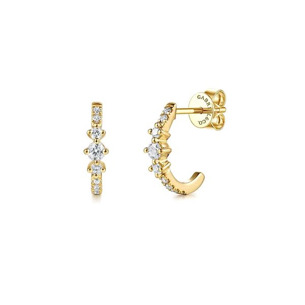 Yellow Gold Diamond J-Hoop Earrings Mark Jewellers La Crosse, WI