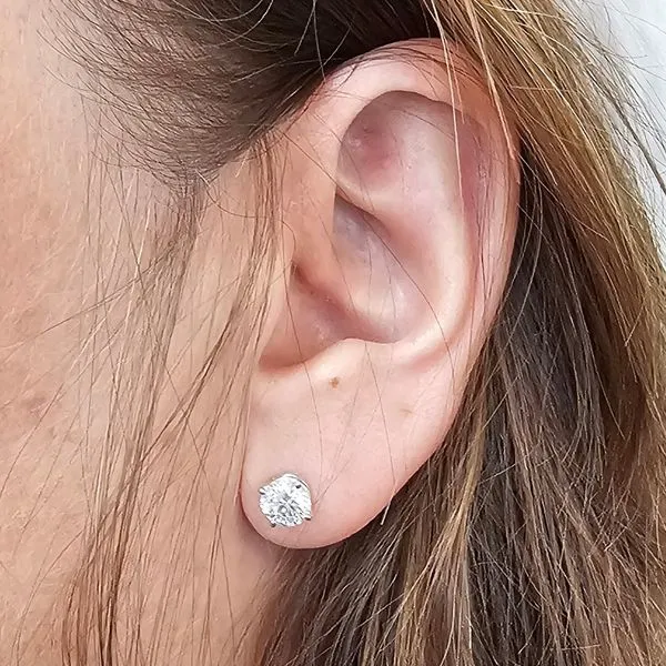 White Gold Diamond 4-Prong Stud Earrings Image 2 Mark Jewellers La Crosse, WI