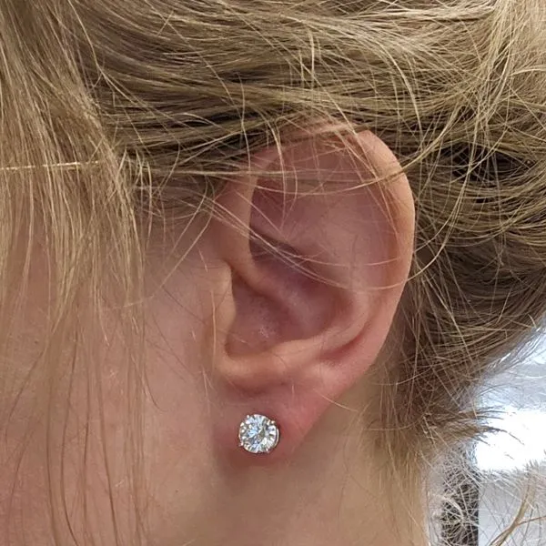 White Gold Diamond 4-Prong Stud Earrings Image 2 Mark Jewellers La Crosse, WI