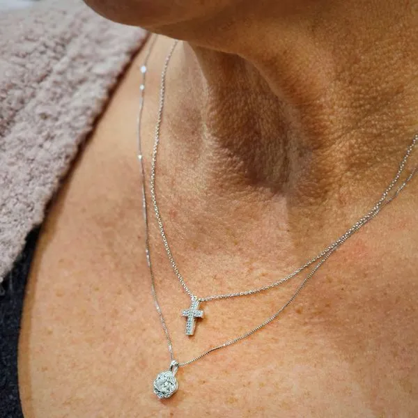 White Gold Diamond Halo Pendant Image 3 Mark Jewellers La Crosse, WI