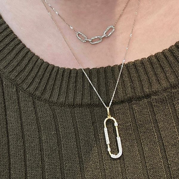 Yellow Gold Diamond Paperclip Pendant Image 2 Mark Jewellers La Crosse, WI