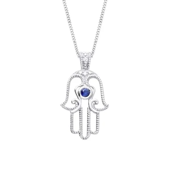 White Gold Sapphire & Diamond Hamsa Pendant Mark Jewellers La Crosse, WI