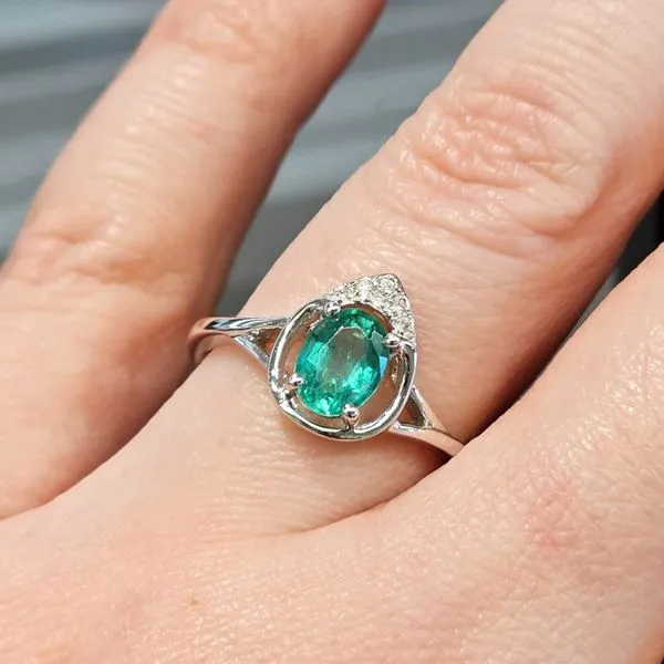 White Gold Emerald & Diamond Ring Image 3 Mark Jewellers La Crosse, WI