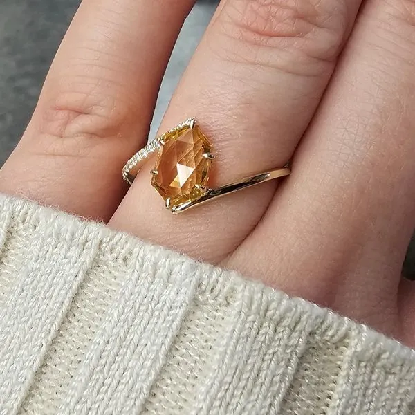 Yellow Gold Citrine & Diamond Ring Image 3 Mark Jewellers La Crosse, WI