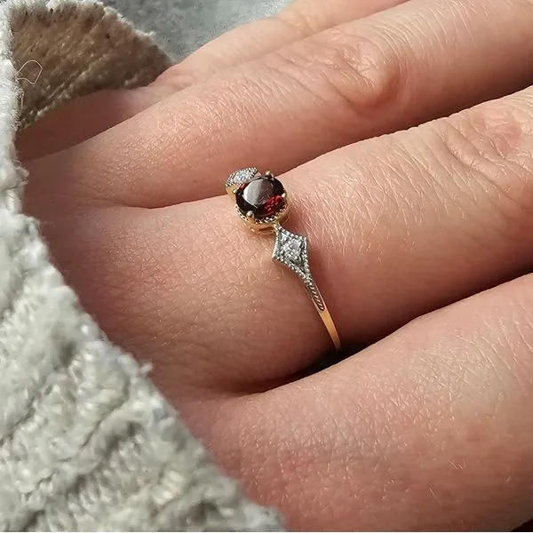 Yellow Gold Garnet & Diamond Ring Image 3 Mark Jewellers La Crosse, WI