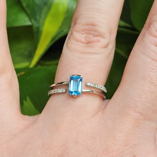 White Gold Blue Topaz & Diamond Ring Image 3 Mark Jewellers La Crosse, WI