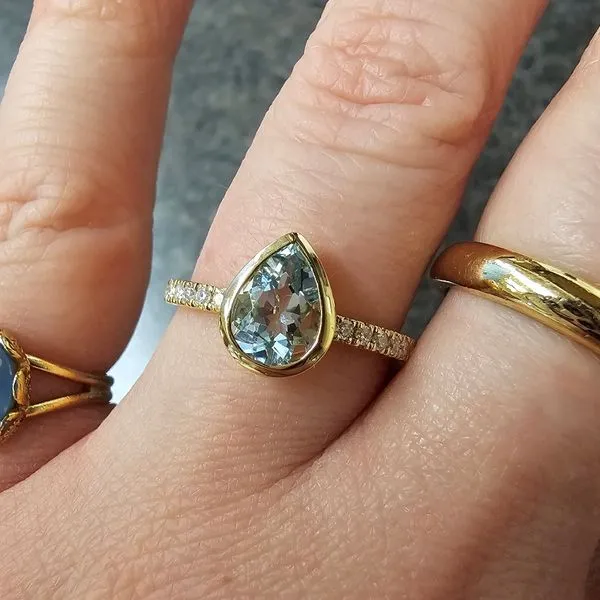 Yellow Gold Aquamarine & Diamond Ring Image 3 Mark Jewellers La Crosse, WI