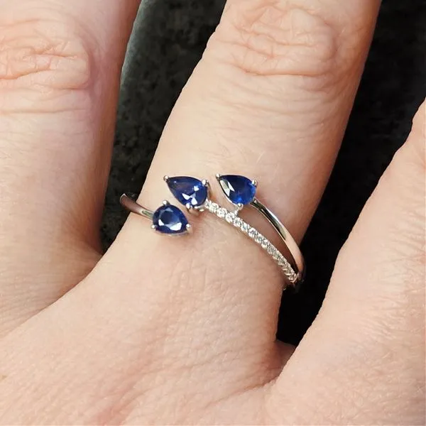 White Gold Sapphire & Diamond Bypass Ring Image 3 Mark Jewellers La Crosse, WI