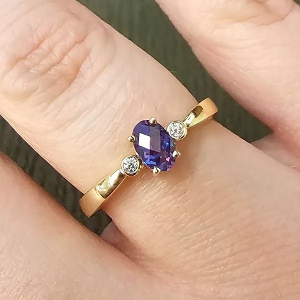 Yellow Gold Created Alexandrite & Diamond Ring Image 2 Mark Jewellers La Crosse, WI