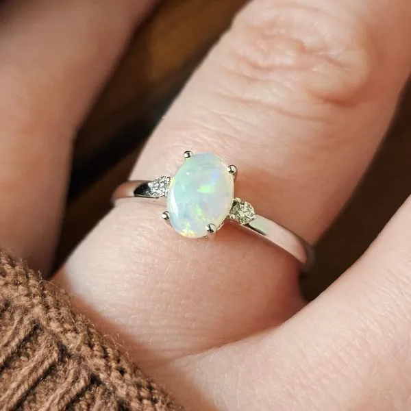 White Gold Opal & Diamond Ring Image 2 Mark Jewellers La Crosse, WI