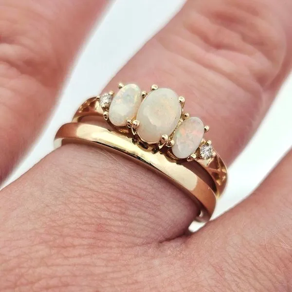 Yellow Gold Opal & Diamond Trilogy Ring Image 3 Mark Jewellers La Crosse, WI
