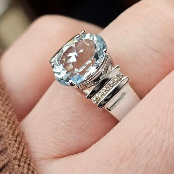White Gold Aquamarine & Diamond Ring Image 3 Mark Jewellers La Crosse, WI