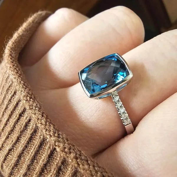 White Gold London Blue Topaz & Diamond Ring Image 3 Mark Jewellers La Crosse, WI