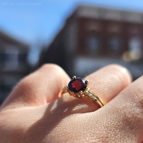 Yellow Gold Garnet & Diamond Ring Image 3 Mark Jewellers La Crosse, WI
