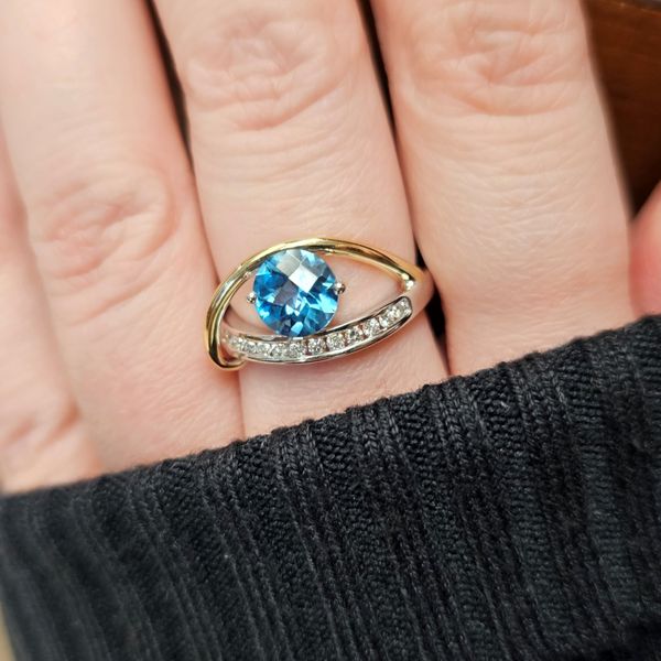 Two Tone Gold Blue Topaz & Diamond Ring Image 3 Mark Jewellers La Crosse, WI