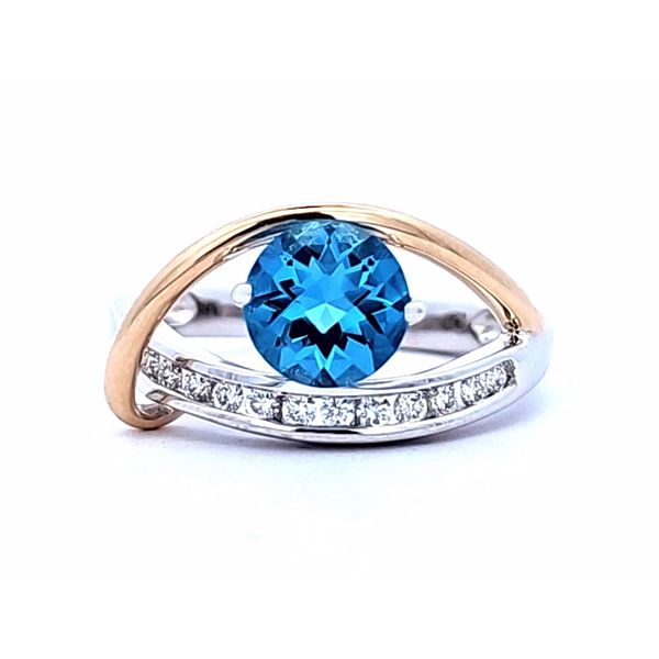 Two Tone Gold Blue Topaz & Diamond Ring Mark Jewellers La Crosse, WI
