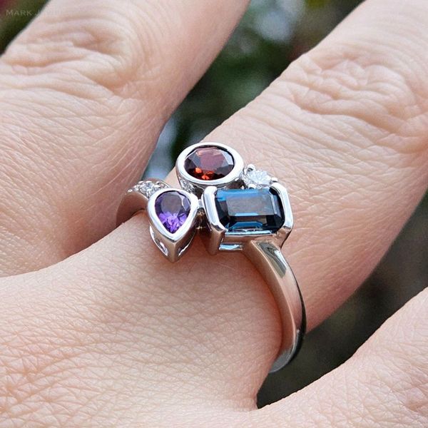White Gold Gemstone & Diamond Bypass Ring Image 3 Mark Jewellers La Crosse, WI