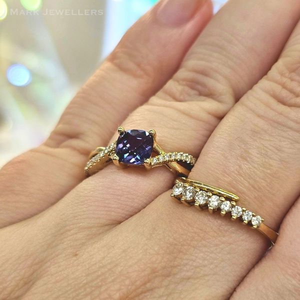 Yellow Gold Created Alexandrite & Diamond Ring Image 3 Mark Jewellers La Crosse, WI