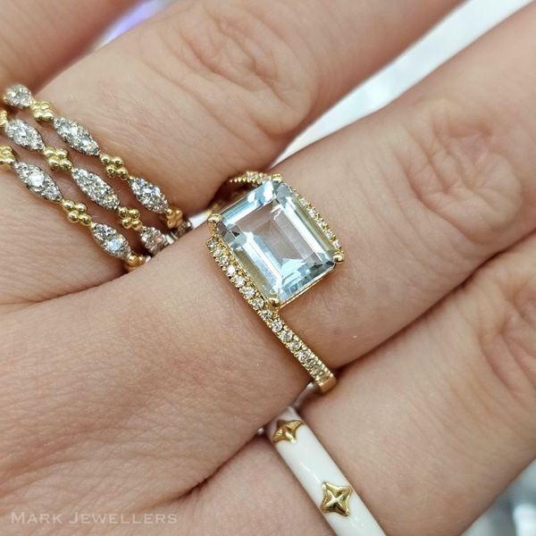 Yellow Gold Aquamarine & Diamond Ring Image 3 Mark Jewellers La Crosse, WI
