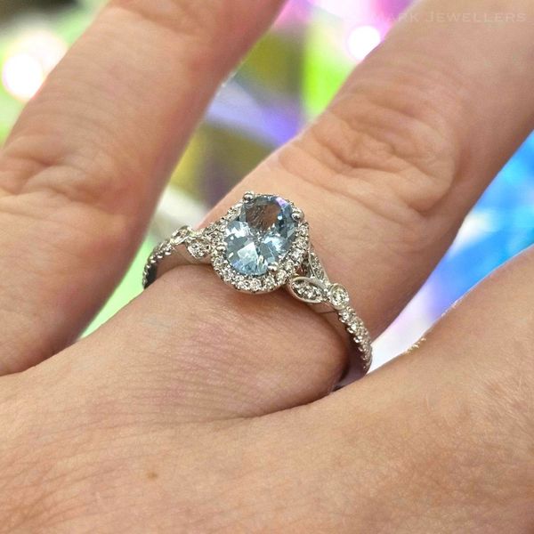 White Gold Aquamarine & Diamond Ring Image 3 Mark Jewellers La Crosse, WI