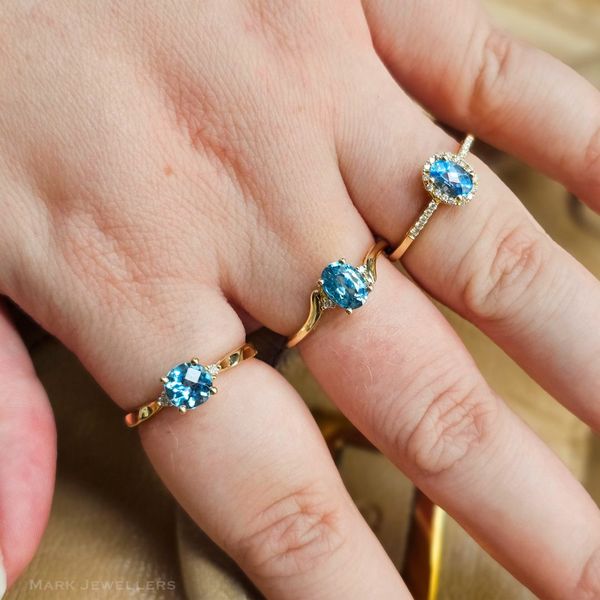 Yellow Gold Blue Topaz & Diamond Ring Image 3 Mark Jewellers La Crosse, WI