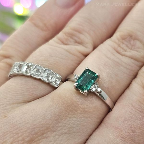 White Gold Emerald & Diamond Ring Image 3 Mark Jewellers La Crosse, WI