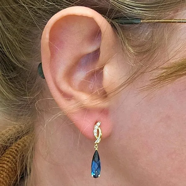 Yellow Gold Blue Topaz Earrings Image 3 Mark Jewellers La Crosse, WI