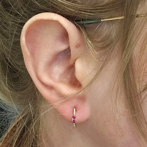 Yellow Gold Ruby & Diamond Earrings Image 3 Mark Jewellers La Crosse, WI