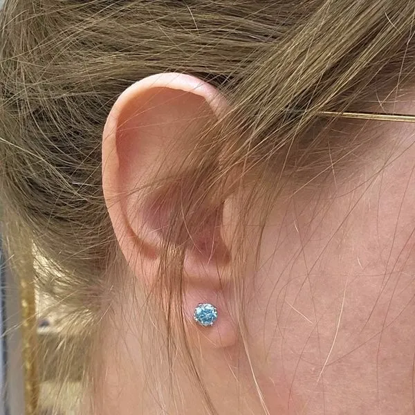 White Gold Blue Zircon Earrings Image 3 Mark Jewellers La Crosse, WI