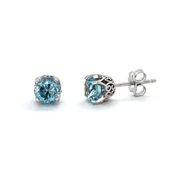 White Gold Blue Zircon Earrings Mark Jewellers La Crosse, WI