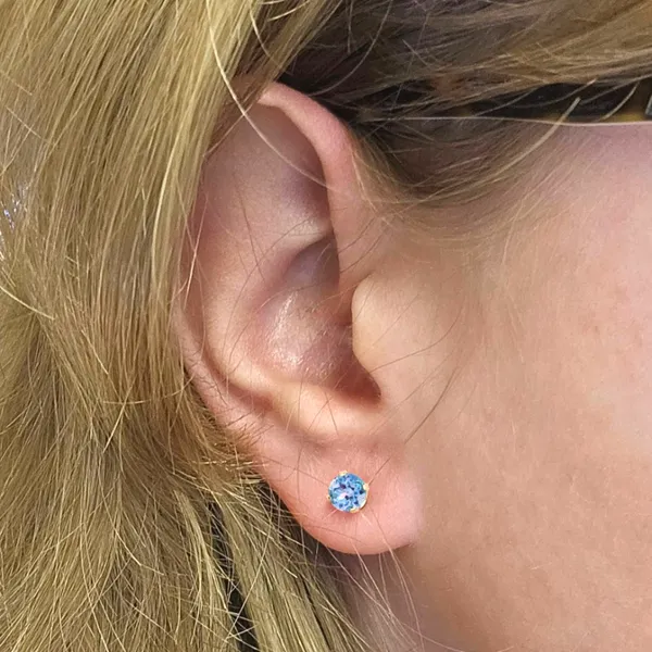 Yellow Gold Blue Topaz Earrings Image 2 Mark Jewellers La Crosse, WI